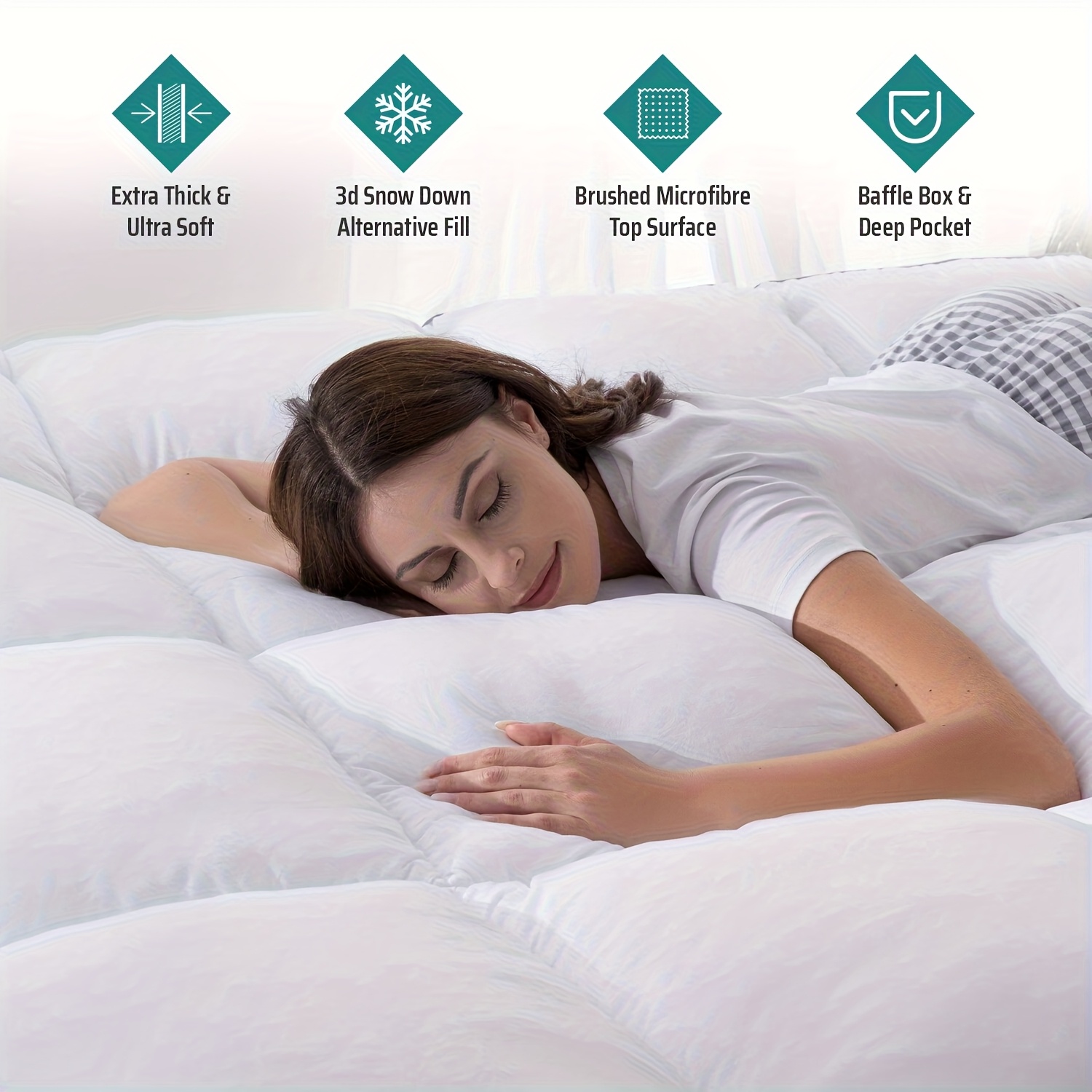 10Cm Hotel Grade Mattress Topper | Extremely Soft Featuring 1200GSM Hollowfiber Filling | Elastic Corner Straps | Available in White, Grey, Blue, Black | Sizes: Single, Small Double (4Ft), Double, King, Super King