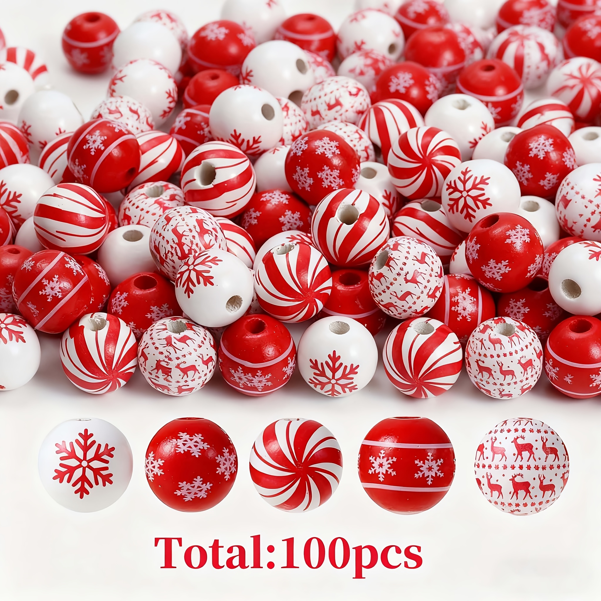 TEMU Set Of 100 Wooden Beads Themed For Christmas, Perfect For Decorating Holiday Parties And Unique Gifts. Ideal For Seasonal Decorations, Festive