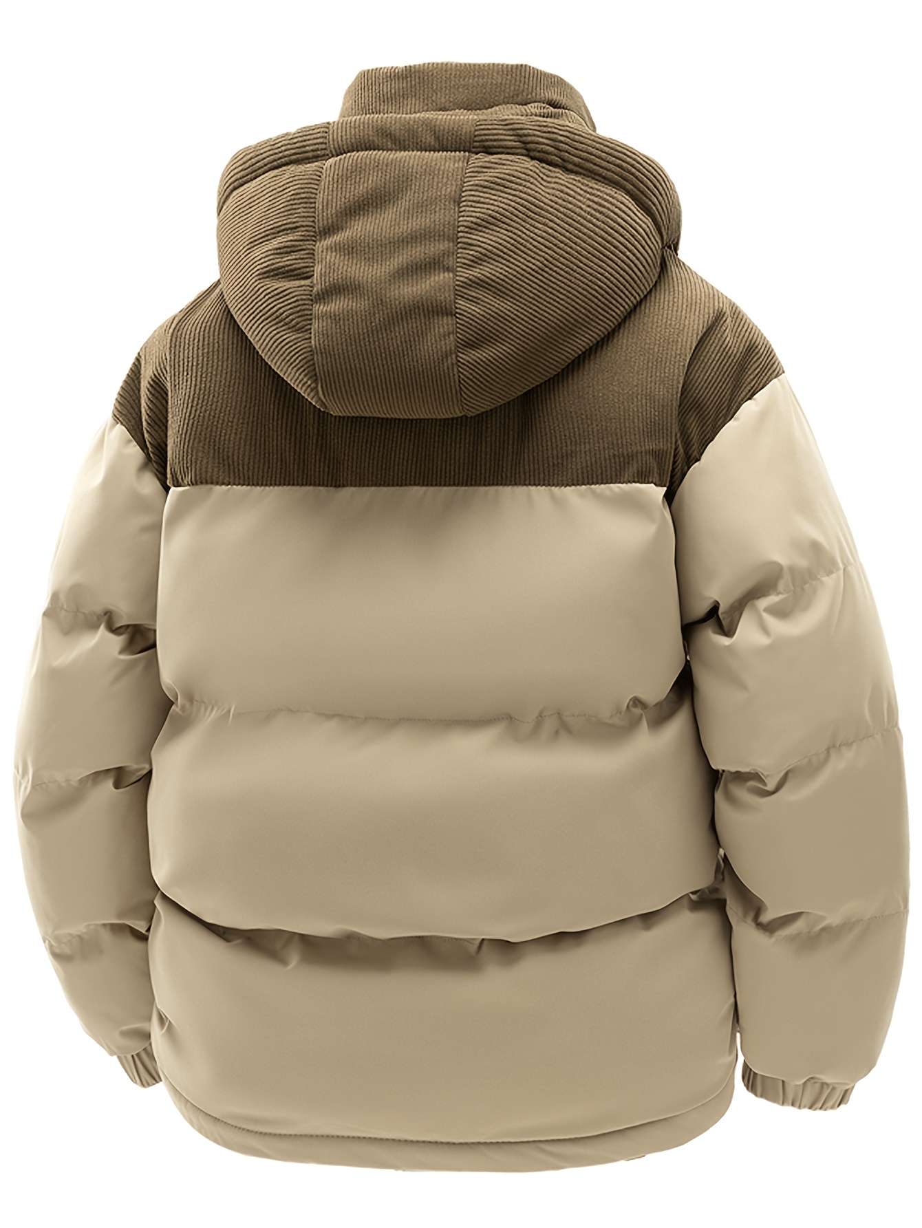 Men's Windproof Winter Jacket with Detachable Hood & Patchwork Design