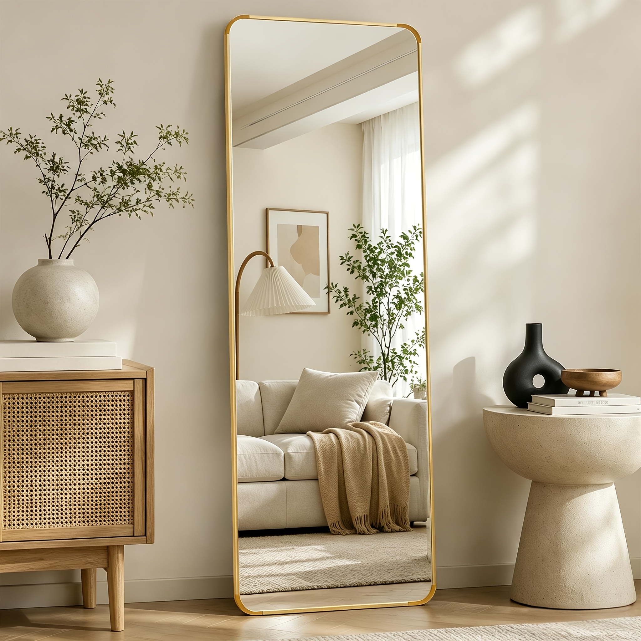 Image of 159 X 49cm Rectangular Full Length Mirror, Standing Full Length Mirror, Wall Mountable, Lean-to, Or Freestanding, Tempered Glass, Suitable For Bedroom, Hallway, Living Room (golden)