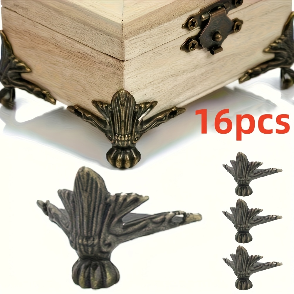 TEMU 16pcs Antique Copper-colored Alloy Corner Protectors - Floral Decorative Pads For Wooden Jewelry Boxes, Storage Boxes And Furniture - Durable