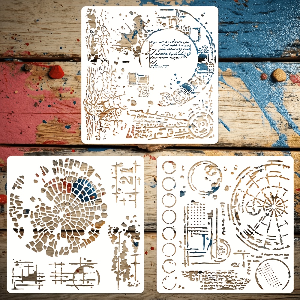 TEMU 3pcs Retro Compass And Template Combination - Durable Plastic Retro Map Template, Including Compass Disc Template, Suitable For Diy Handmade, ,
