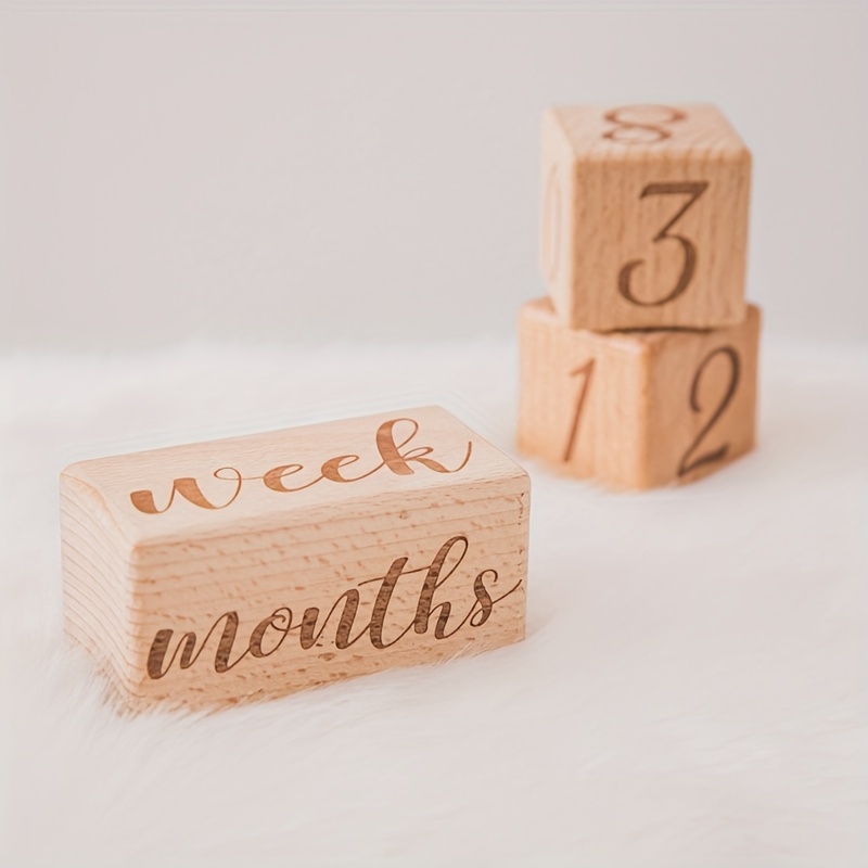 1 set wooden milestone blocks   photo props growth milestone markers birth month keepsake light brown wood blocks with hello world drawstring bag details 10