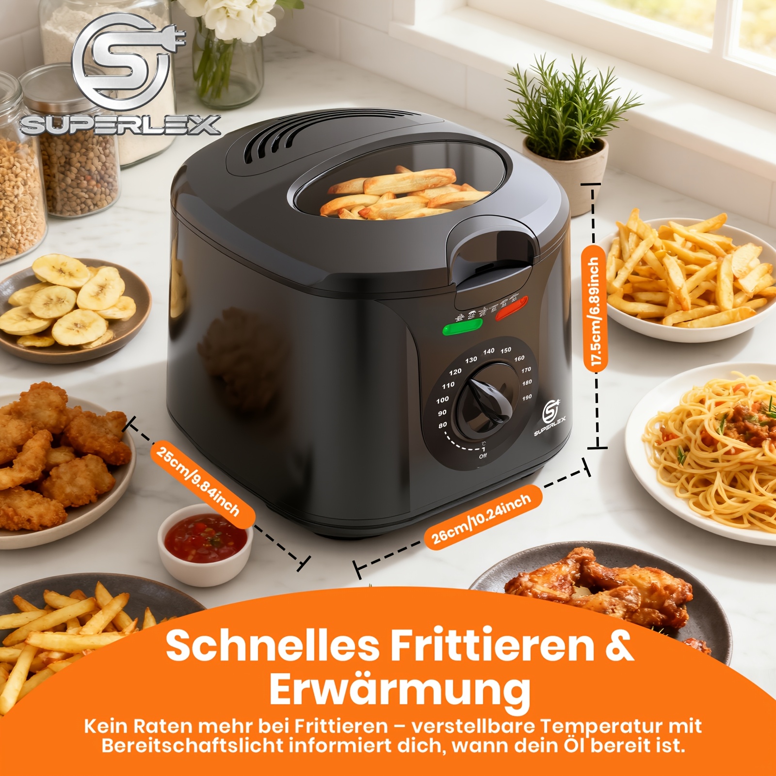 Superlex 2-litre Electric Fryer Removable Steel Basket & Lid With