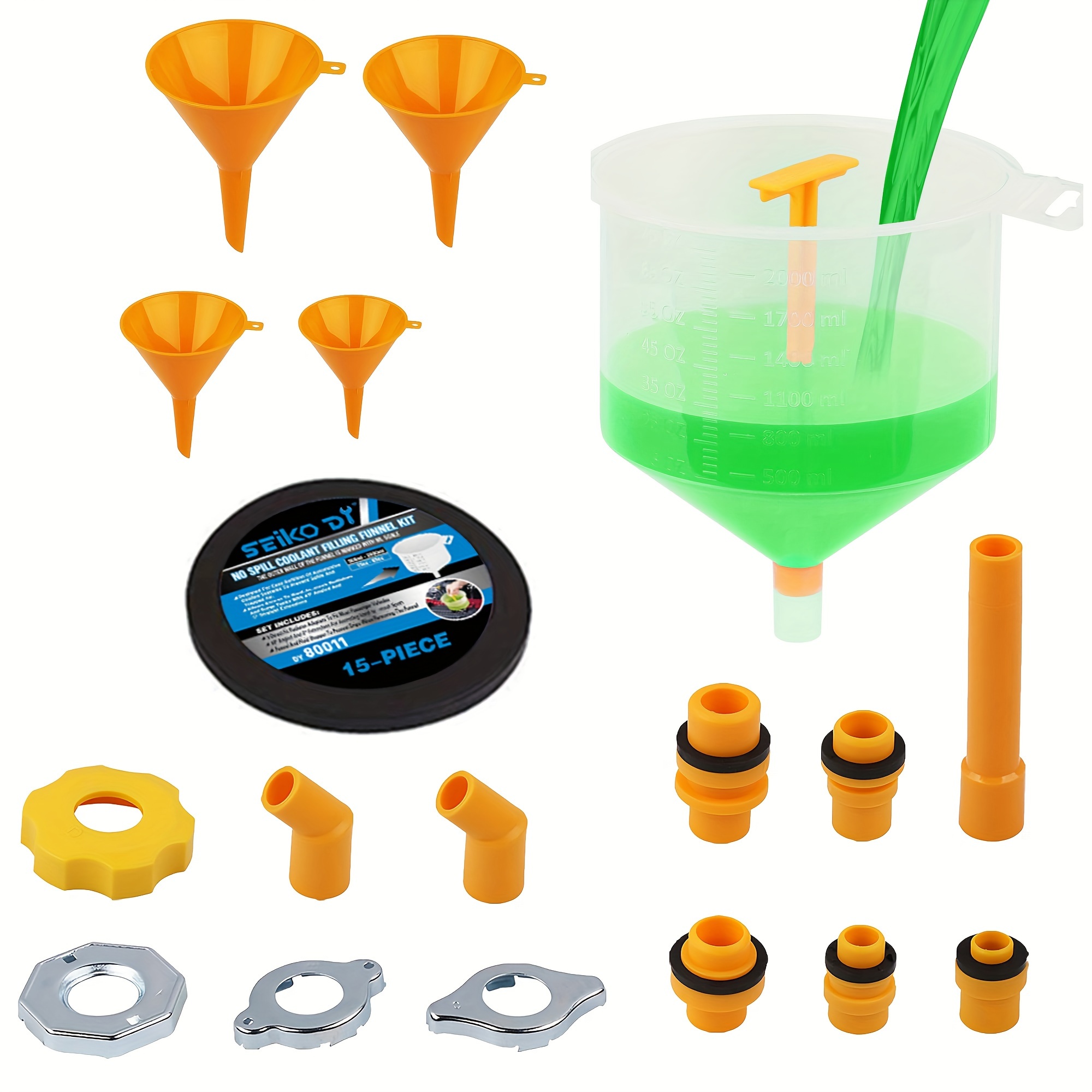 

15 Pcs Coolant Funnel Kit Radiator Funnel Burping Kit Funnels For Filling Bottles Universal Aplicable To Any Vehicle Funnels