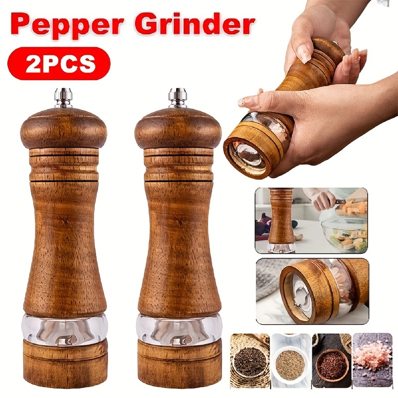 

2-pack Wooden Pepper Grinder Set, Manual Salt And Spice Mills With Adjustable Coarseness, Durable Uncharged Wood Spice Crusher, Kitchen Tools For Bbq, Picnic, Camping, Essential Dorm Accessories