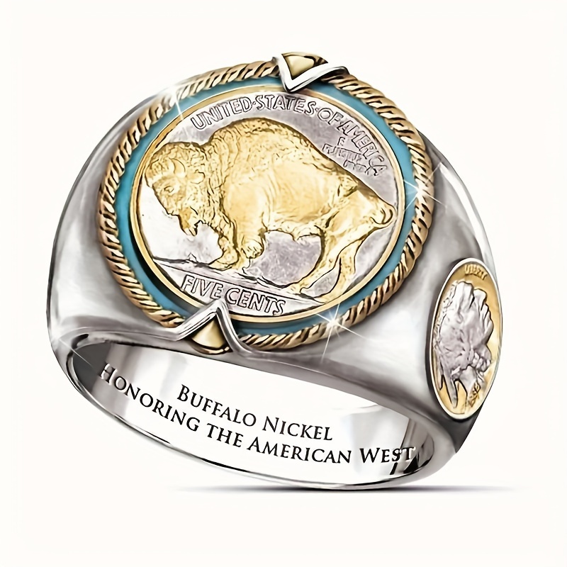 

1 Men's Bold Commemorative Buffalo Coin Ring - American Western Cowboy Personalized Fashion Accessories