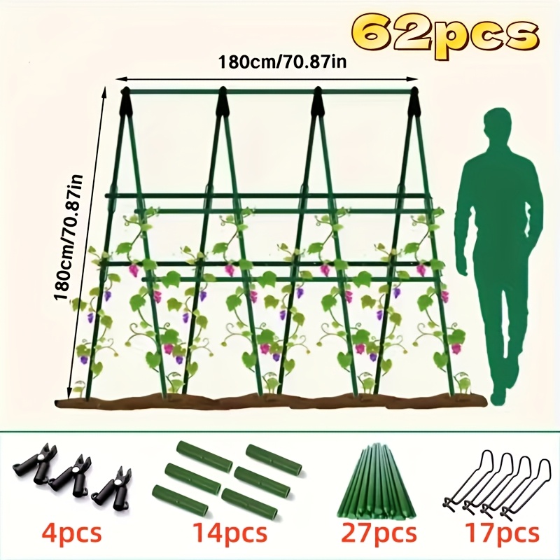 E-shop Gesamteinsatz Gartenstütze Zubehör, (27 Stangen und 14 Verbinder und 17 Federclips und 4 A-förmige Gabeln), Weintraube Gurke Bohnen