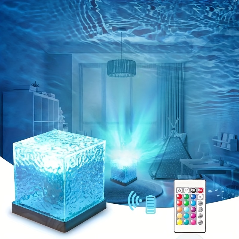 

Remote Control, Rechargeable Ocean Wave Projector Light, 16 Colors Gradual Rotating Flame Water Lamp, Wave Night Light With Remote Control For Office Bar Restaurant Underwater Projector Light