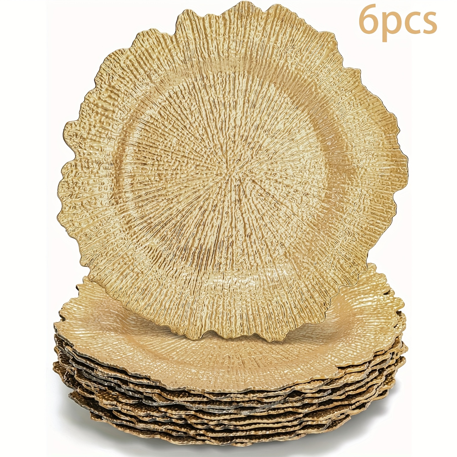 Image of 6 Pack Golden Charger Plate, 13 Inch Round Plastic Plate Charger Design For Wedding Dinner Party Festive Decoration Not For Food Contact
