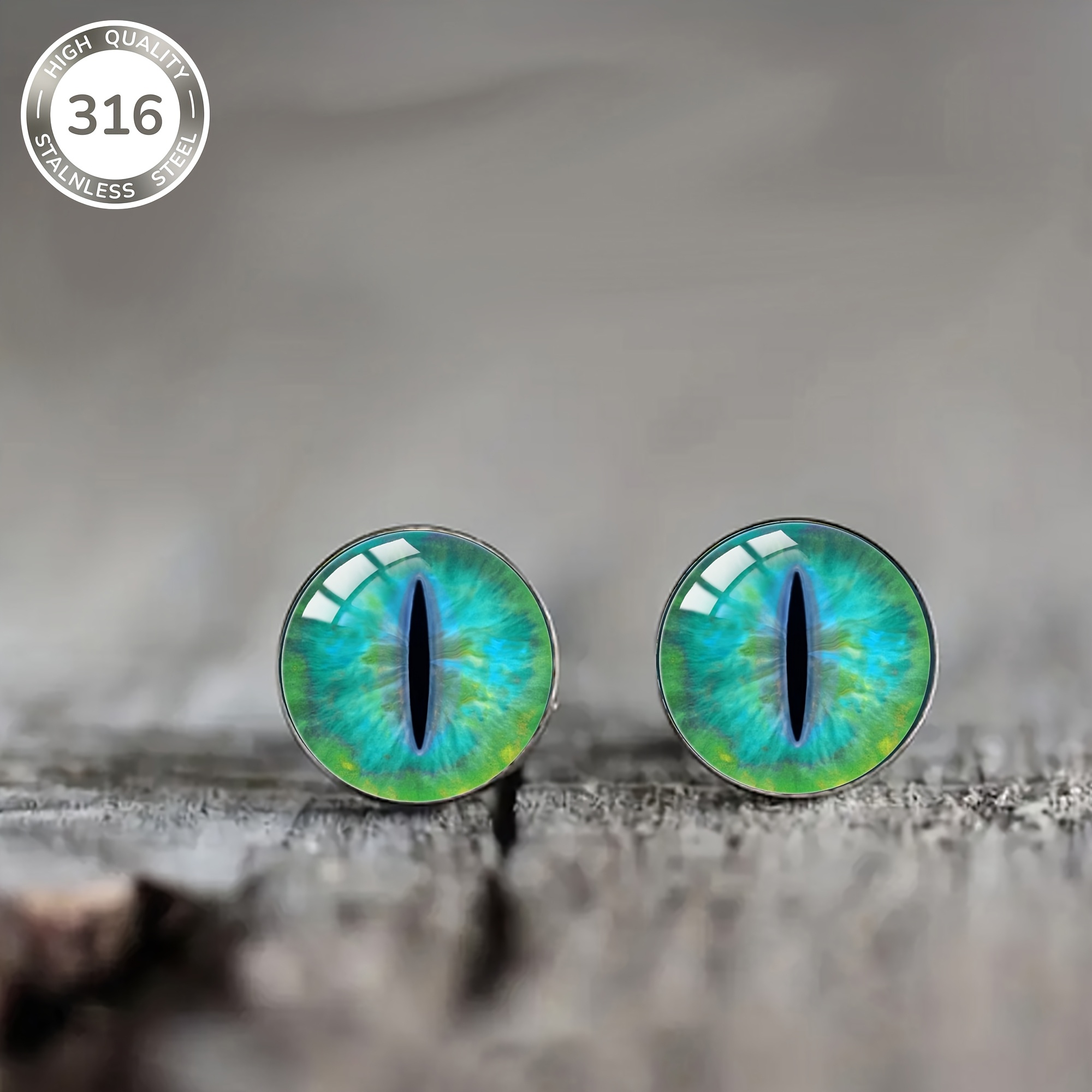 TEMU 1 Pair Of Teal Cat Eye Pattern Steel Ear Studs, Classic And Elegant Style Men's And Women' Party Wear Jewelry Earrings