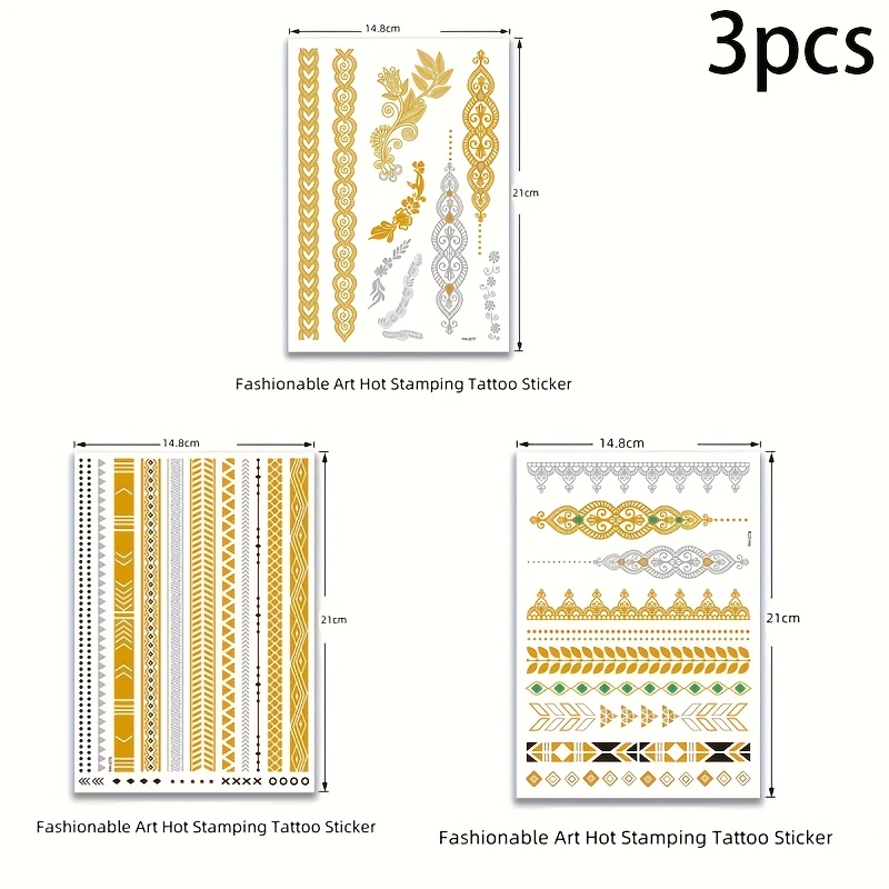 Image of 3pcs Pack (3pcss) Hypoallergenic Waterproof Temporary Tattoo Stickers Suitable For Women And Skin - / Foil Body Art For Parties, Festivals, Special Occasions - Low Allergy For Areas