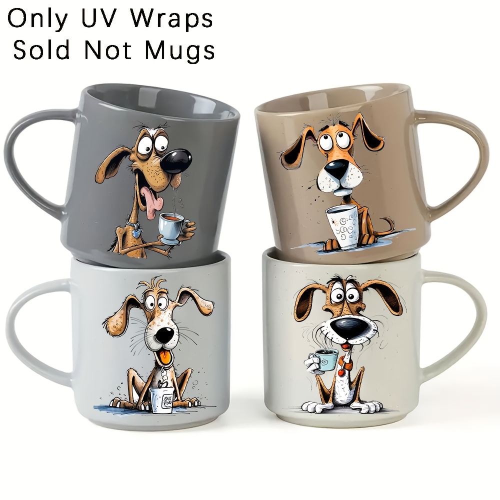 

6-pack Cartoon Dog Uv Transfer Mug Transfer Paper - Waterproof Self-adhesive Decals For Tumblers, Bottles, Laptops - Matte , Pvc Material