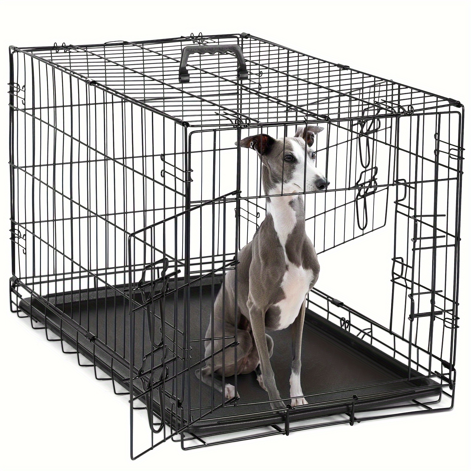 

Dumos 36 Inch Dog Cage Reversible Double Sided Door, Sturdy Latch With Divider Panel And Plastic Leak-proof Pan Tray, Foldable Easy To Carry, Portable Handel Rounded Corners For Safety