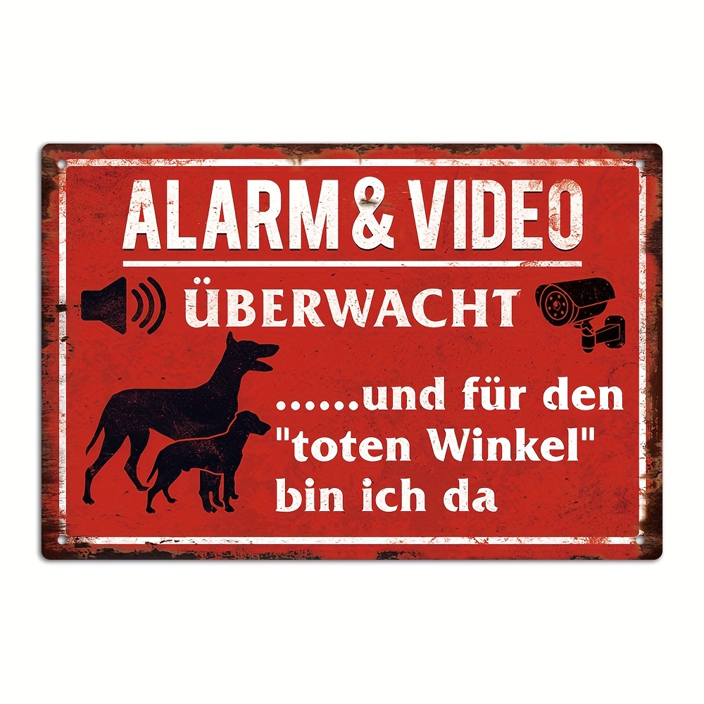 Image of Putuo Decor German Vintage Metal Sign - Alarm & Video Surveillance With Dog, Metal Wall Hanging Plaque For Home, Farmhouse, Gate, With Free Double-sided Stickers, 1pc