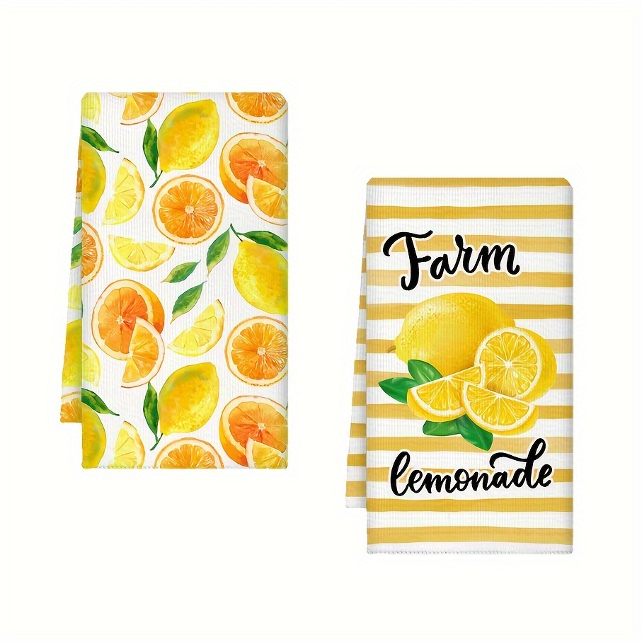 

2pcs Lemon-themed Kitchen Towels | Ultra-absorbent Microfiber Dishcloths | 18x28 Inches | Farmhouse Style Yellow & Blue Floral Hand Towels For Kitchen And Bathroom Decor