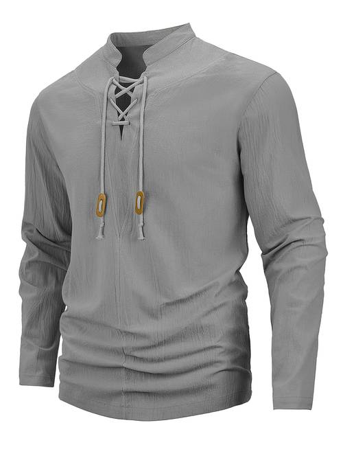 new mens medieval inspired henley shirt lace up collar long sleeve casual top soft breathable textured tunic for renaissance festivals vacation wear outdoor leisure and everyday