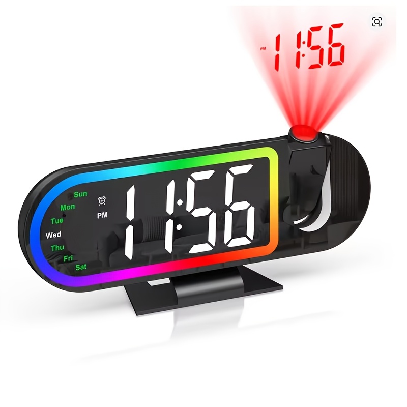 TEMU Reloj de 8.5 pulgadas con pantalla LED de gran tamaño, estilo de proyección para dormitorio, proyección de , 3 niveles de , 17 de luz nocturna