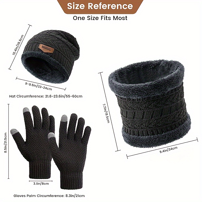 Ensemble 3 en 1 pour l'hiver : Bonnet, écharpe et gants tactiles pour hommes et femmes - Tricot chaud doublé en polaire, vêtements d'hiver pour femmes, gris foncé