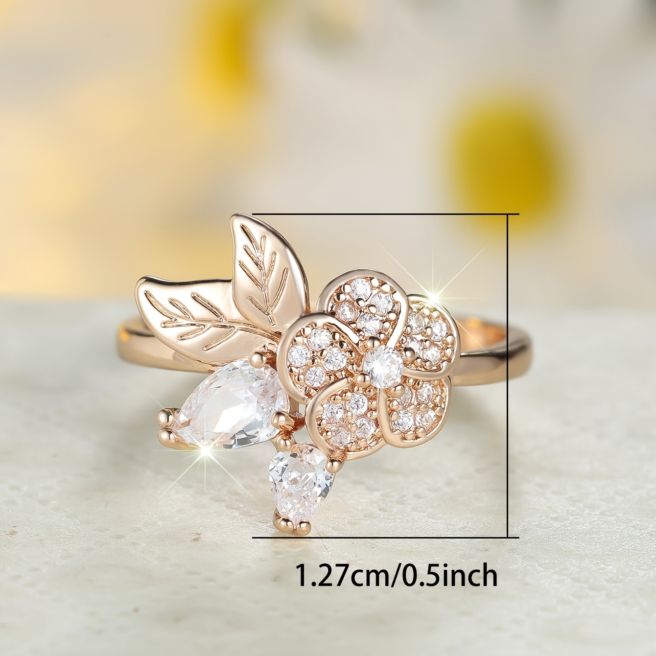Women's Elegant White Cubic Zirconia Flower Ring