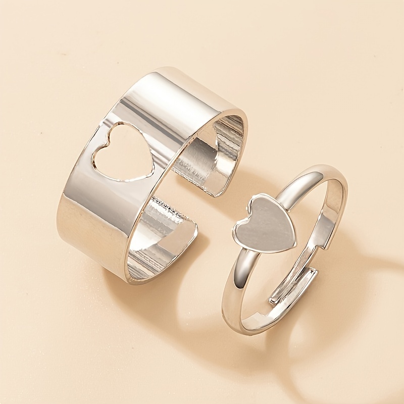 

Elegant Punk-style Love Heart Couple Rings Set - 2pcs, Zinc Alloy, Valentine's Day & Parties