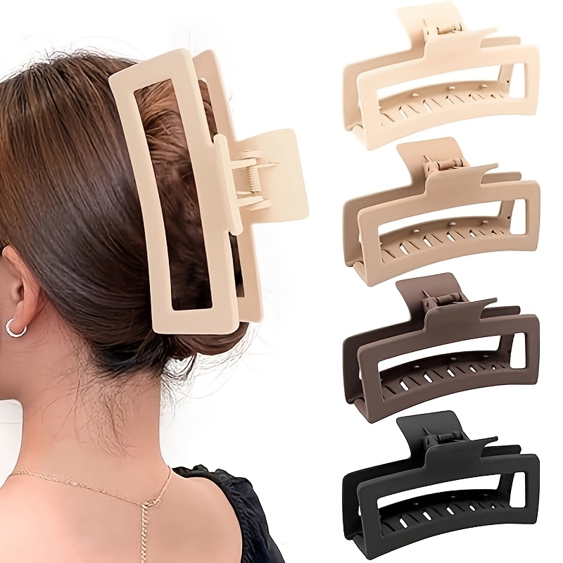 

4-pack Extra Large Hair Claw Clips, 5-inch Non-slip Matte Rectangular Grip Clamps For And Long Hair, Plastic Hair Accessories For Women, Neutral Color