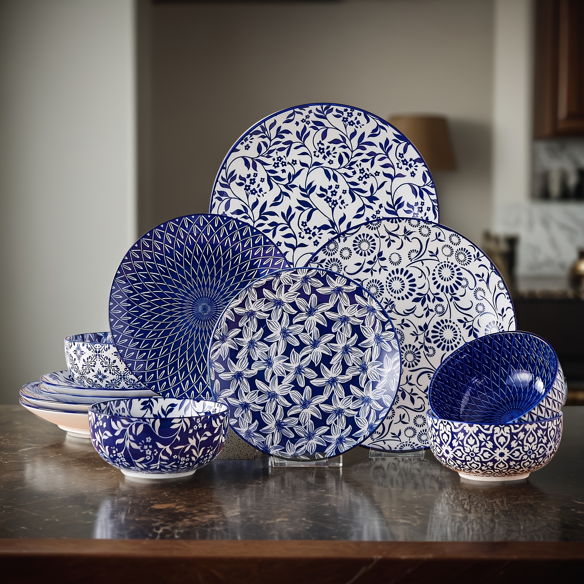12 delars middagsservis blått och vitt porslinställ - Temu Sweden