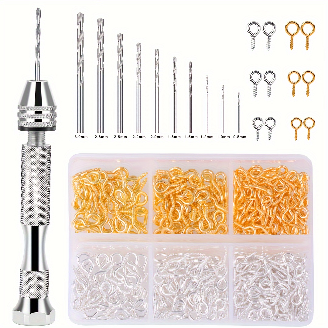 

411pcs Resin Tool Set, Jewelry Making Tool Set, Resin Hand Drill Tools, Including 1pc Hand Drill, 10pcs Drill Bit, 400pcs Eye Screws For Diy Keychain (golden + Silvery)