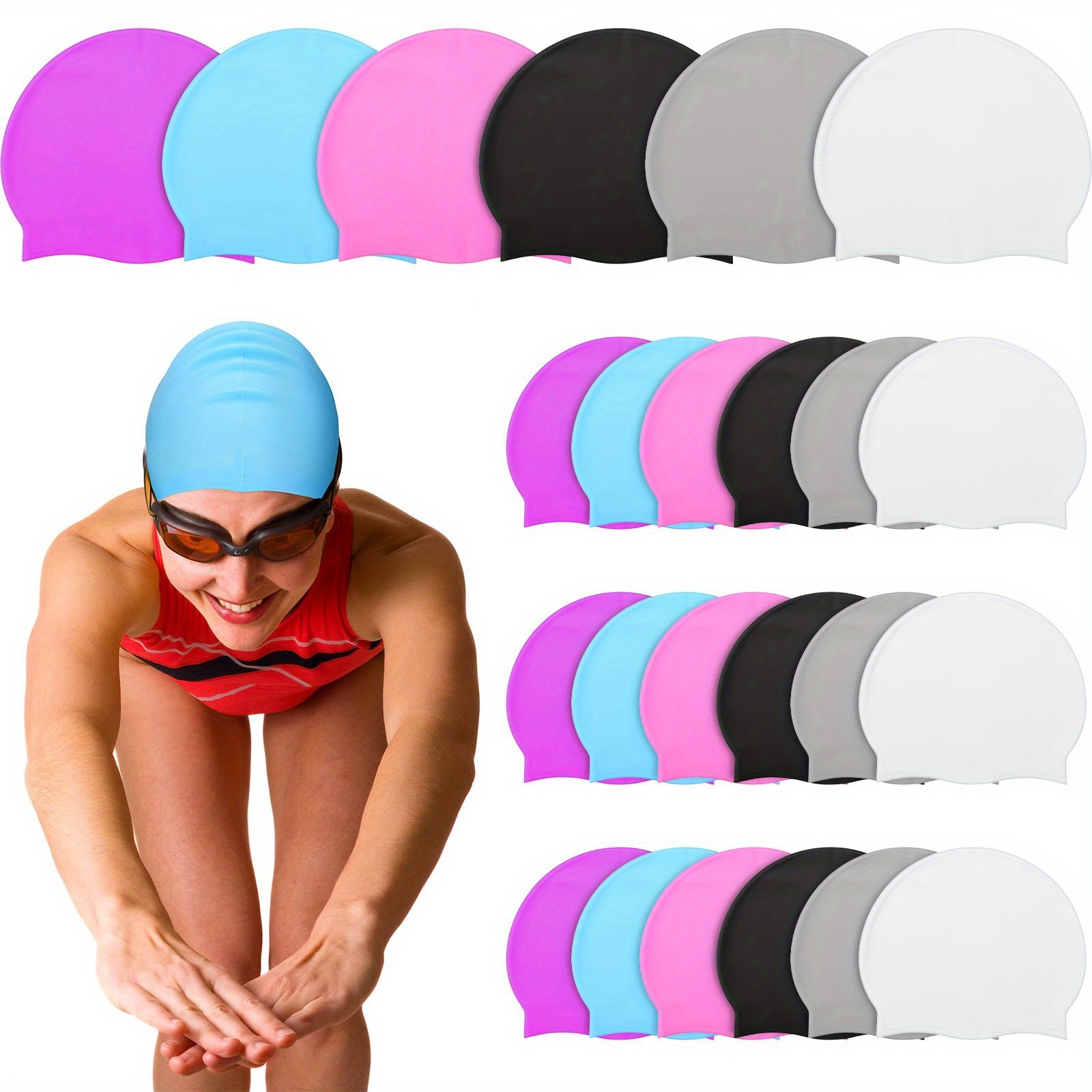 24 piezas gorro de natación unisex para , gorro de silicona impermeable para hombres y mujeres, elástico, antideslizante, , ideal para entrenamiento y competición, cabello largo y corto Detalles del producto 1