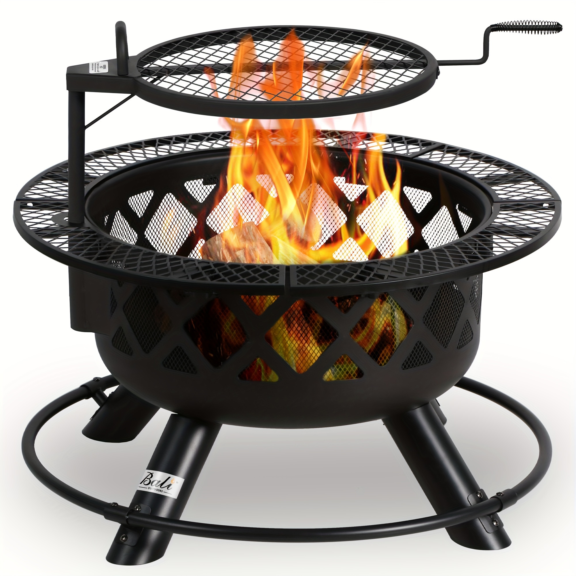 

Bali Outdoors Wood Burning Fire Pit Removable Cooking Grill, Black, 32in For Backyard, Patio Garden