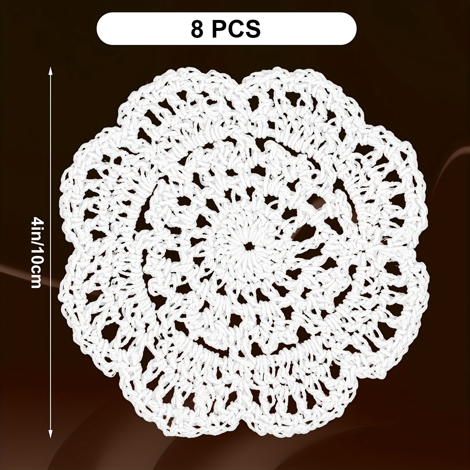 Image of 8pcs White Vintage Crochet Coasters, Handmade Placemats 4 Inches Round Lace Crocheted Coaster,vintage Style Table Placemats For Wedding Birthday Party