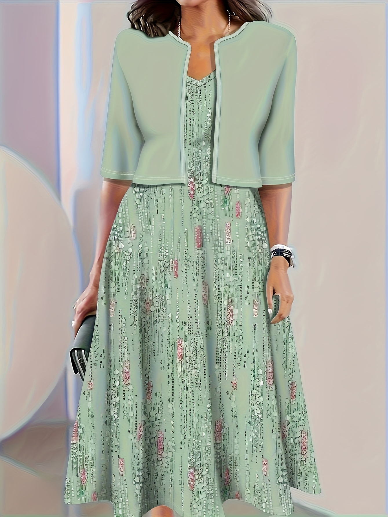 ensemble robe chic veste légère ouverte jupe gilet midi à Temu