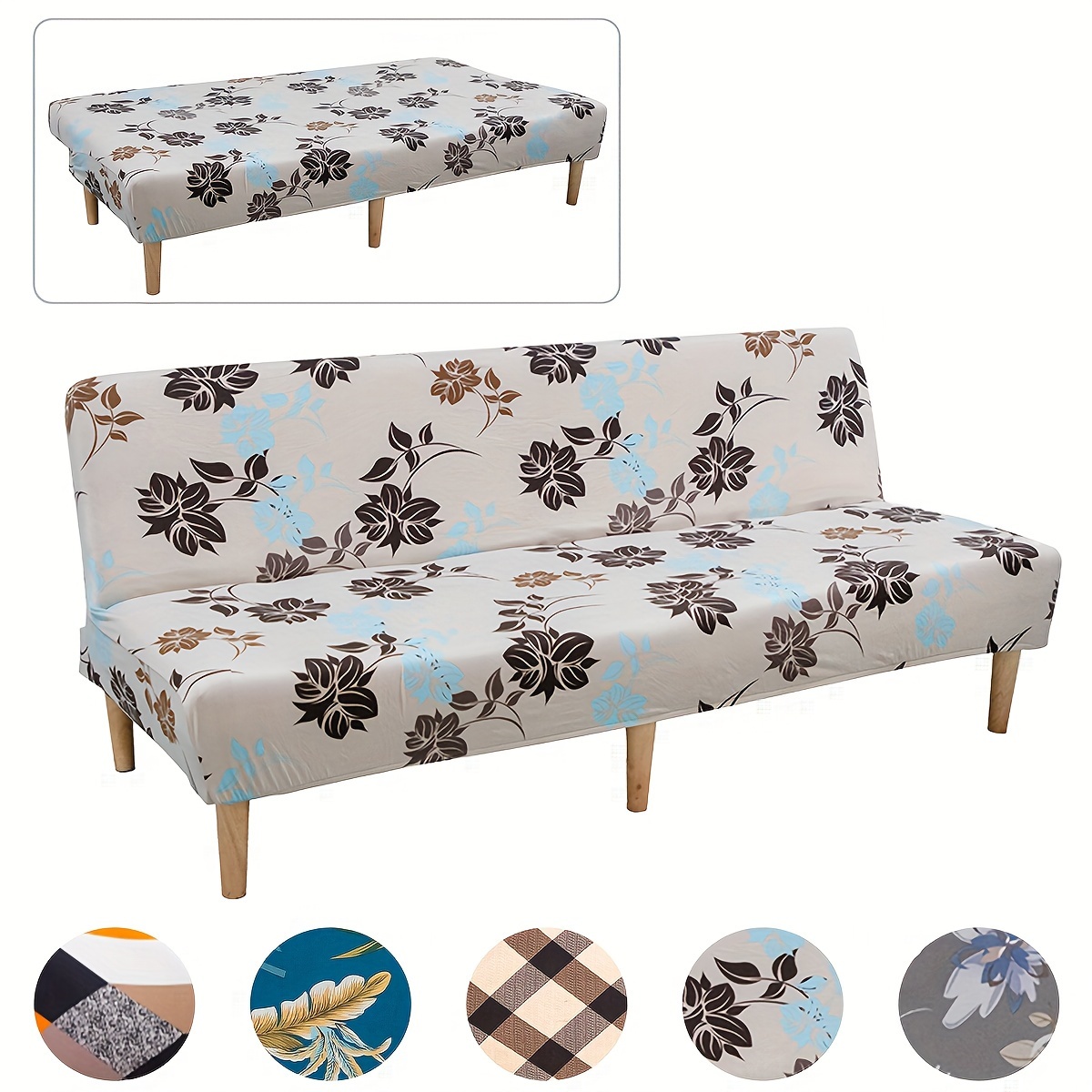 

Easy-install Stretch Sofa Bed Cover With Floral & Plaid Print - Perfect For Living Room & Bedroom, Machine Washable