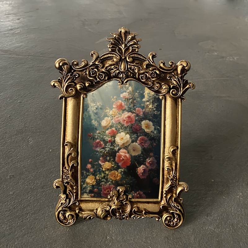 

1pc 6-inch Vintage Court Style Frame, Rectangular, , With Easel Back, Resin Material, Antique , Vertical Display, Single Photo Frame For Home & Kitchen Decor