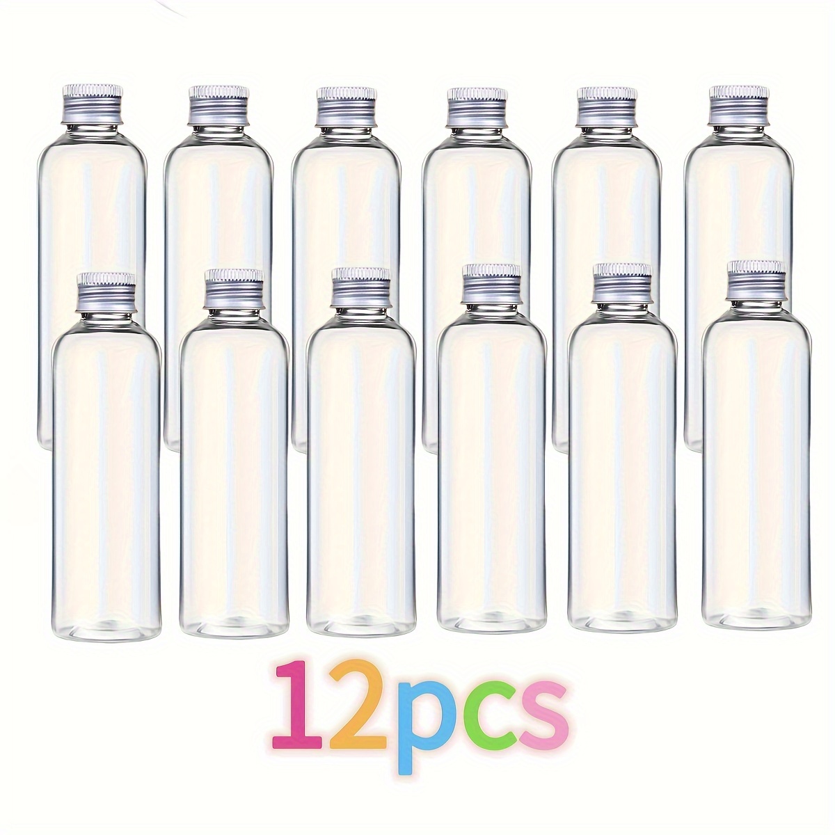Image of 12-pack Transparent Plastic Refillable Containers With Aluminum Caps, Clear Sensory Bottles, 4oz Unscented Art Sand Wish Bottles For Crafts, Weddings, Birthdays & Parties – Durable And Leak-proof