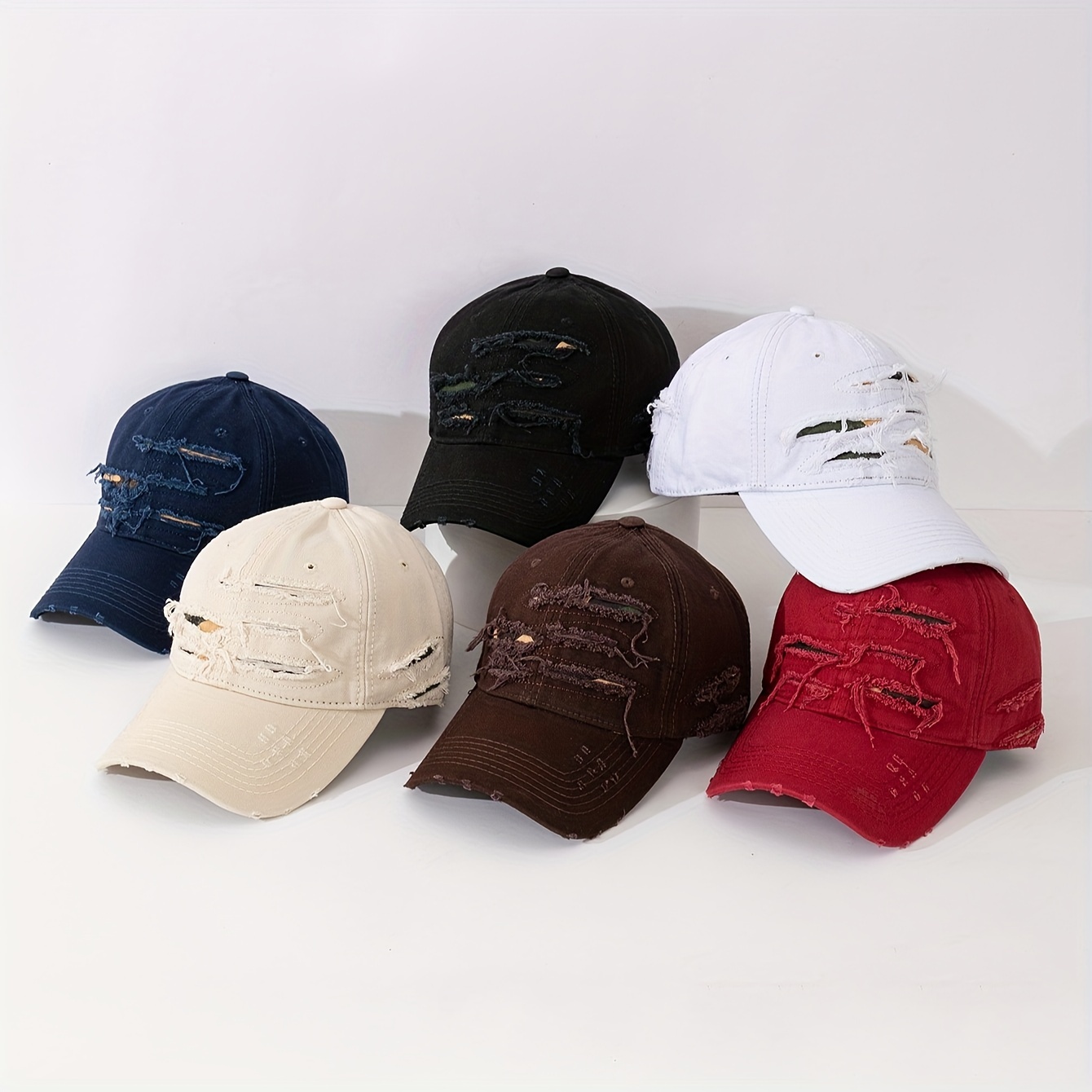 

1pc Casquette de baseball simple en polyester, écussons brodés, trouée, délavée, légère, non extensible, lavage à ou professionnel, couleur unie, cadeau pour du printemps et la Saint-Valentin