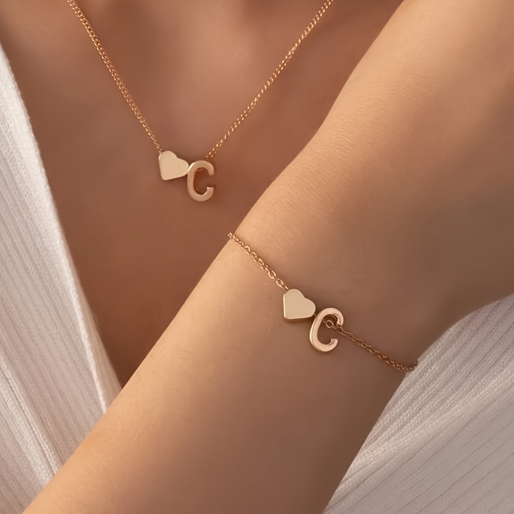 Two Piece Fashionable Easy Metal Love Heart English Letter
