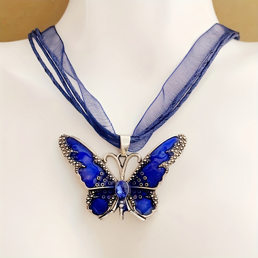 Synthetic Crystal Butterfly Pendant Necklace