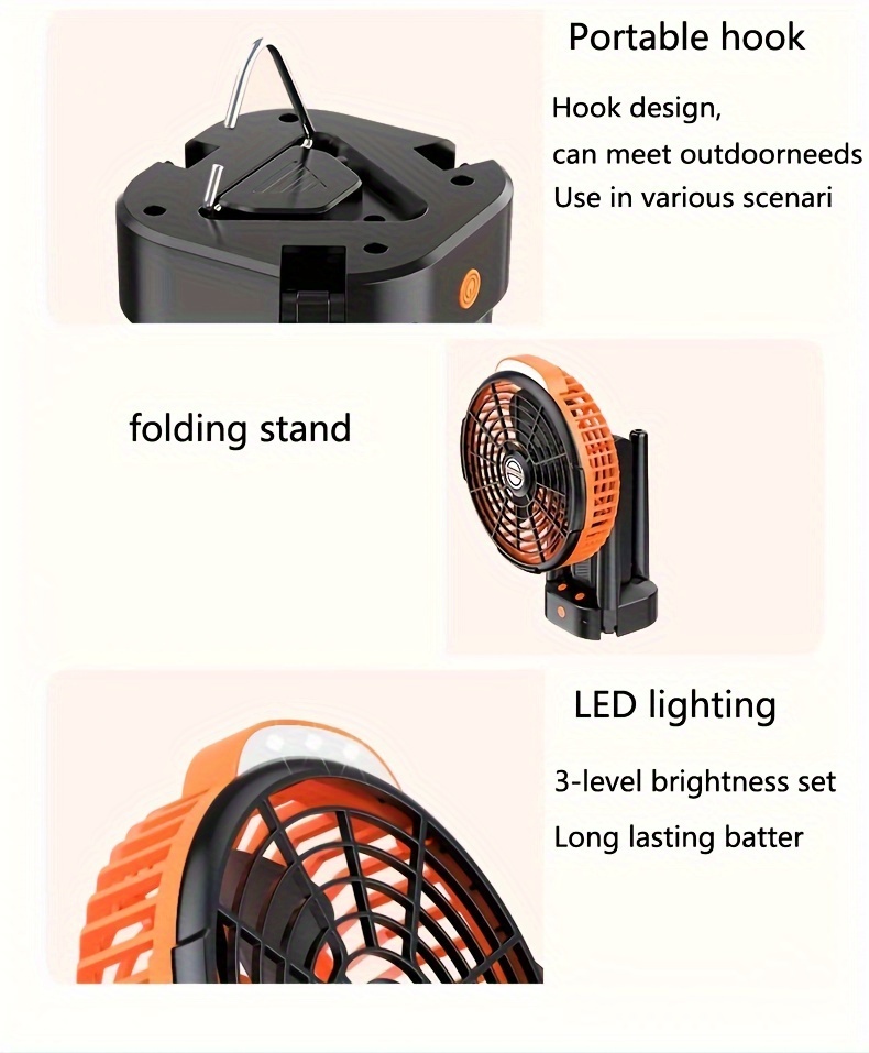 portable usb rechargeable camping fan with auto   quiet compact desk tent fan with built in battery for home office outdoor use details 8