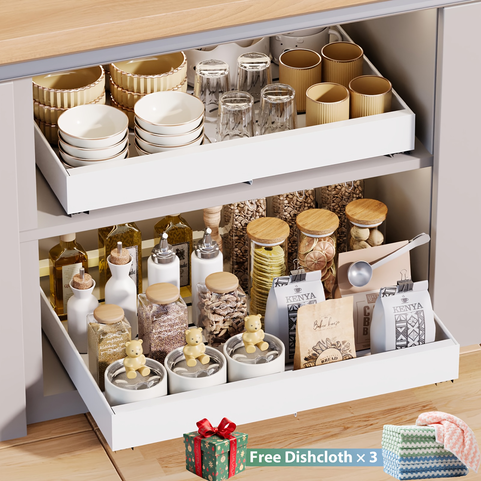 Ausziehbarer Schubladen-Schrank, Schiebeschublade mit verstellbarer Breite  31-52 cm, Installation ohne Bohren * und * * und atmungsaktiv * fr unter  der Sple, Kche, Badezimmer, Schrank, ...