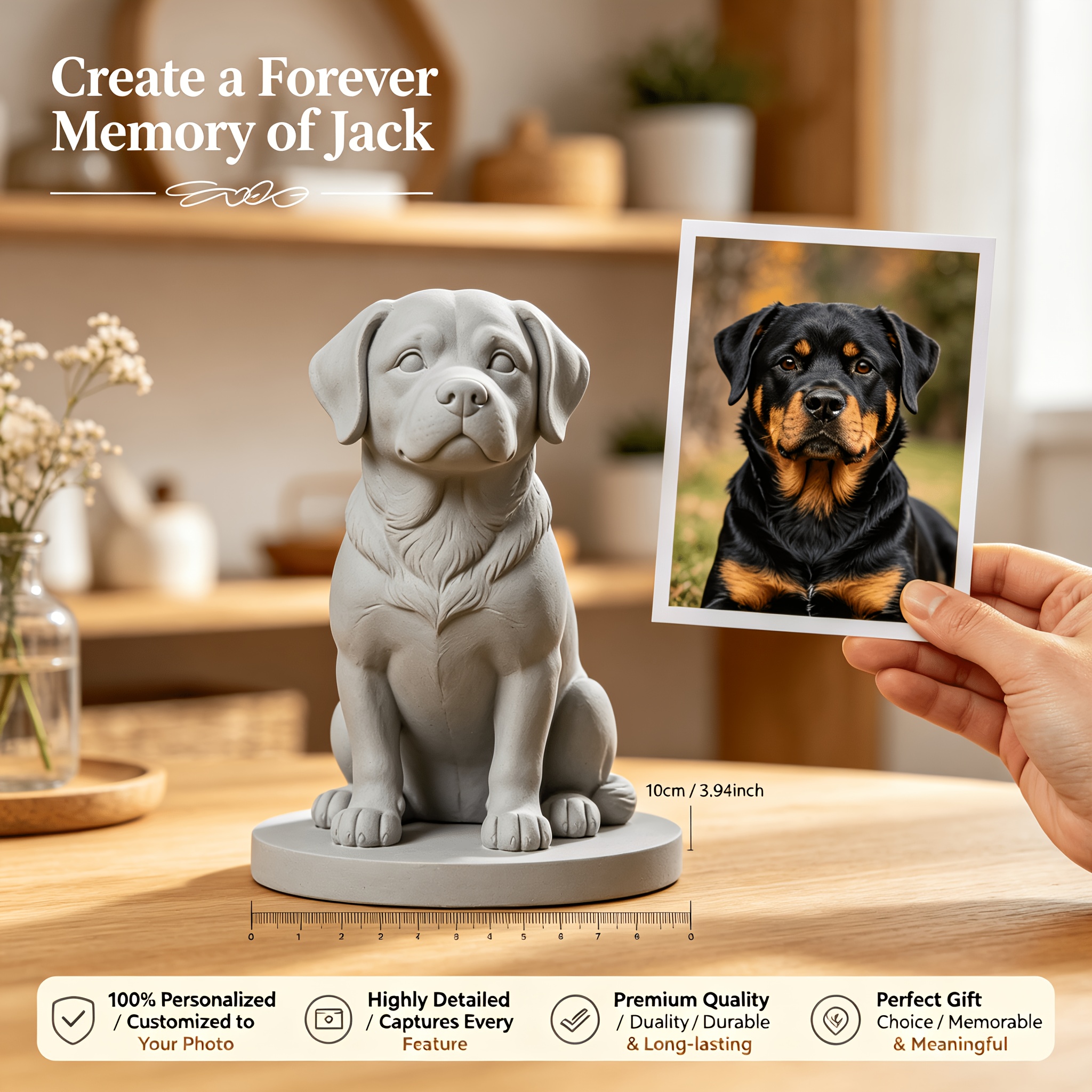 Custom 3D Pet Portrait Sculpture from Photo