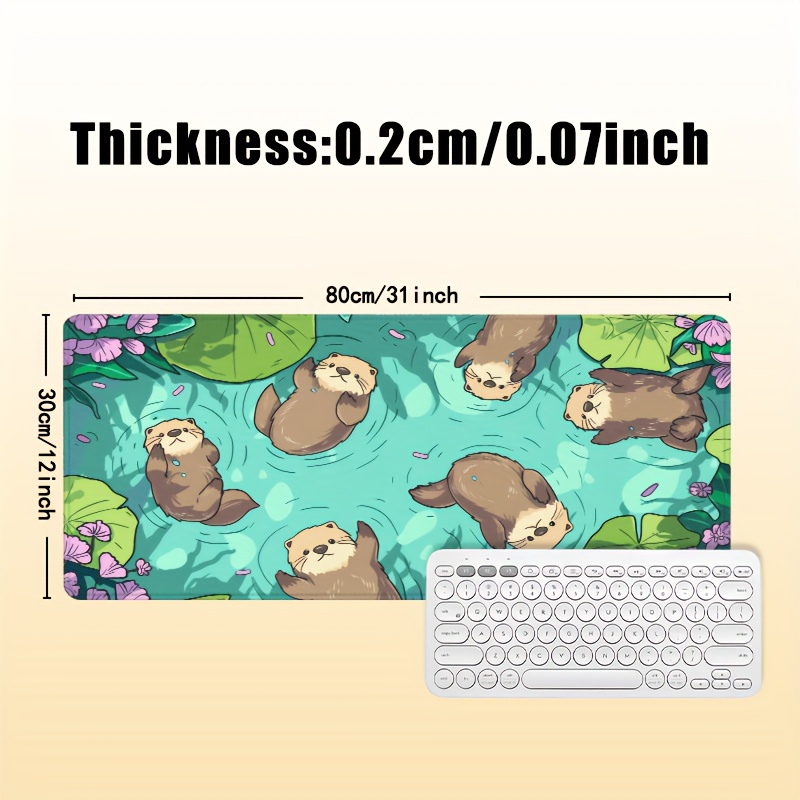 Extra Large Cute Otter And Water Lily Gaming Mouse Pad - Rubber Base, Stitched Edges | Desk Mat For Home Office | Ideal Gift For Boyfriend, Girlfriend, Mouse Pads For Desk