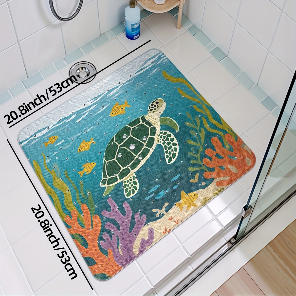 Image of 1pc Bathtub Mat Non-slip Bath Tub Shower Mat With Suction Cups, Turtle Pattern Bathtub Rug Bathroom Mat Bathroom Rug Home Decoration