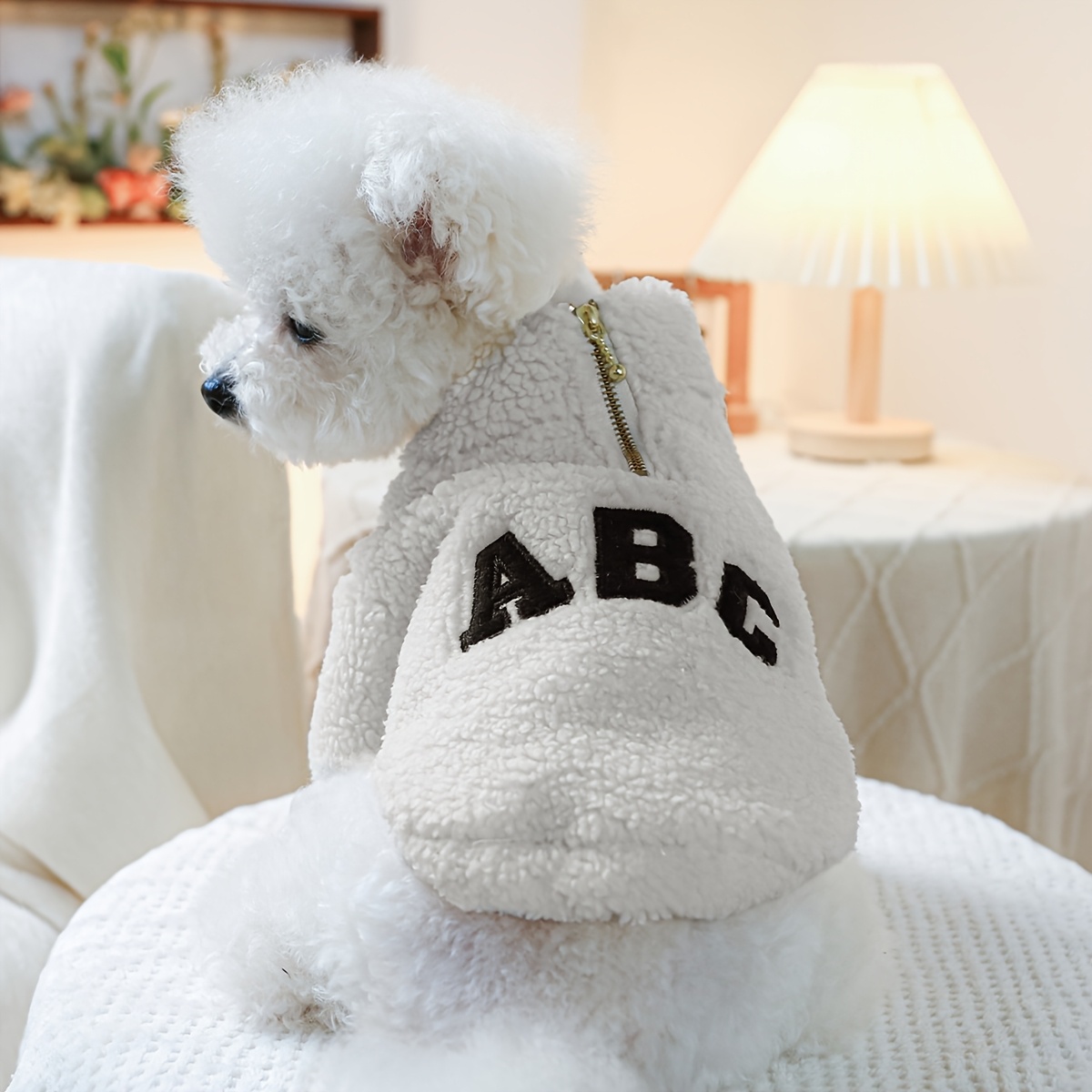 Image of Abc Zipper Jacket Dog Clothes Autumn Winter Thickened Lamb Fleece Sweatshirt Pullover For Bichon Frise, Pomeranian, Puppy, Teddy, Poodle