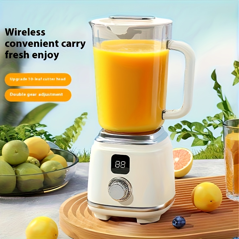TEMU 1500*2mah Fruit And Vegetable Juicer, 10-blade 304 Stainless Steel , All-copper Motor, Mini Ice Crusher With Led Display, Usb Charging, Suitable