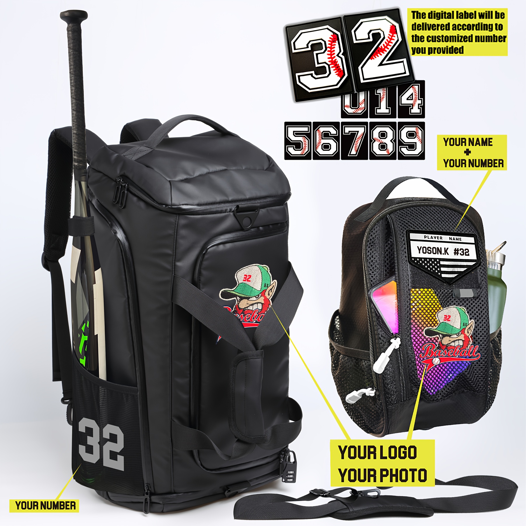 TEMU Moqueta de Béisbol Personalizable con , Número del Equipo - Mochila Deportiva para Hombres y Jóvenes