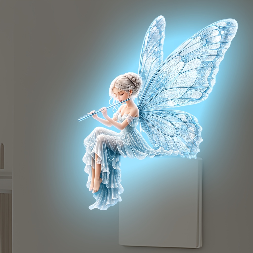 Blue Flute-Playing Elf Glow-in-the-Dark Wall Sticker