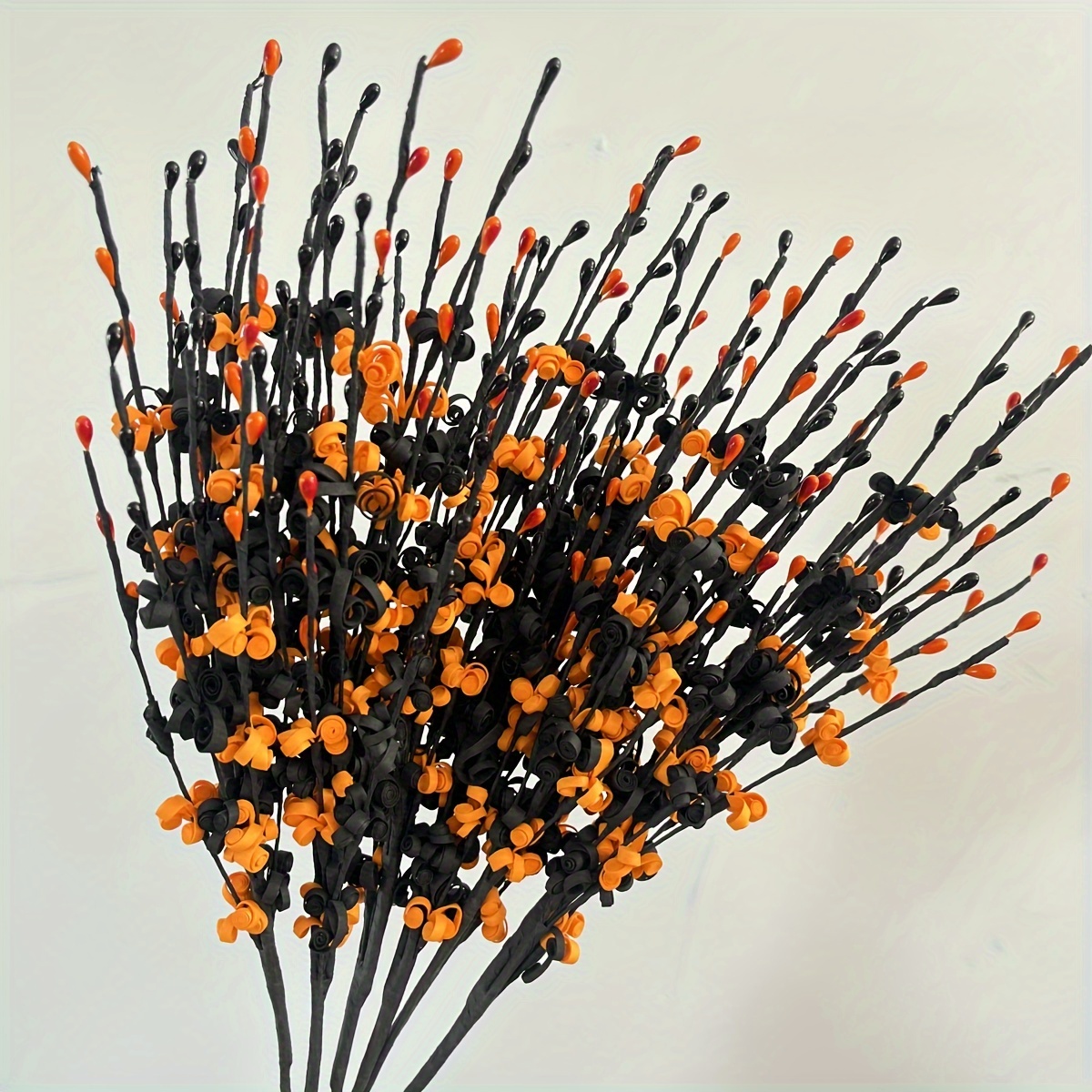 

Artificial Jasmine Flowers 6-pack, Black And Orange Plastic Floral Picks, Handcrafted Decorative Stems For Party Tabletop Decor, Home Arrangement, Holiday Winter Ornament