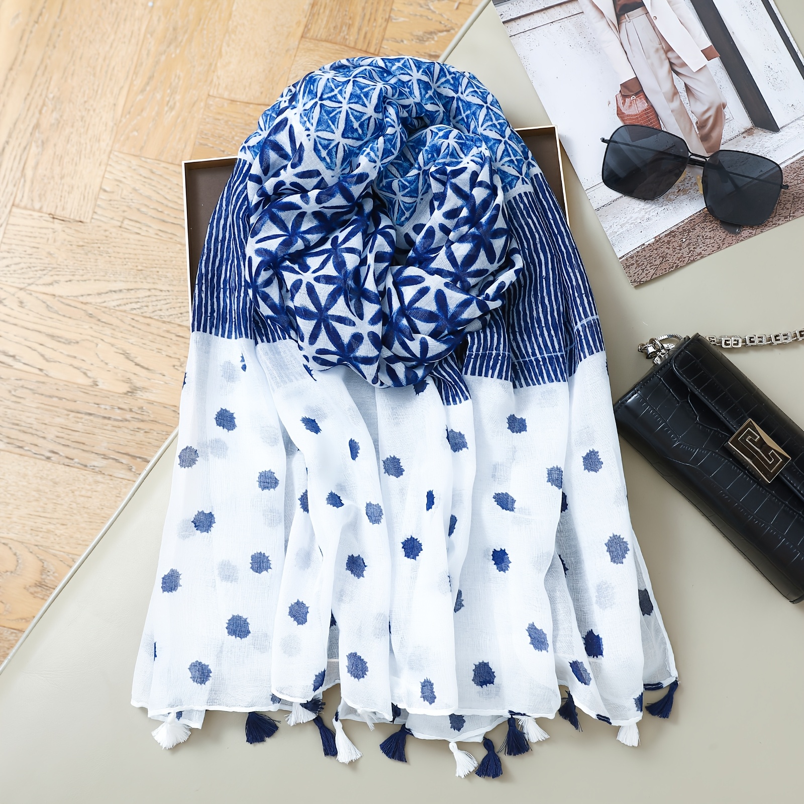 TEMU Artistic And Women's Scarves With Printed Shawls, Versatile Tassel Long Scarves, Spring And Summer Beach Scarves