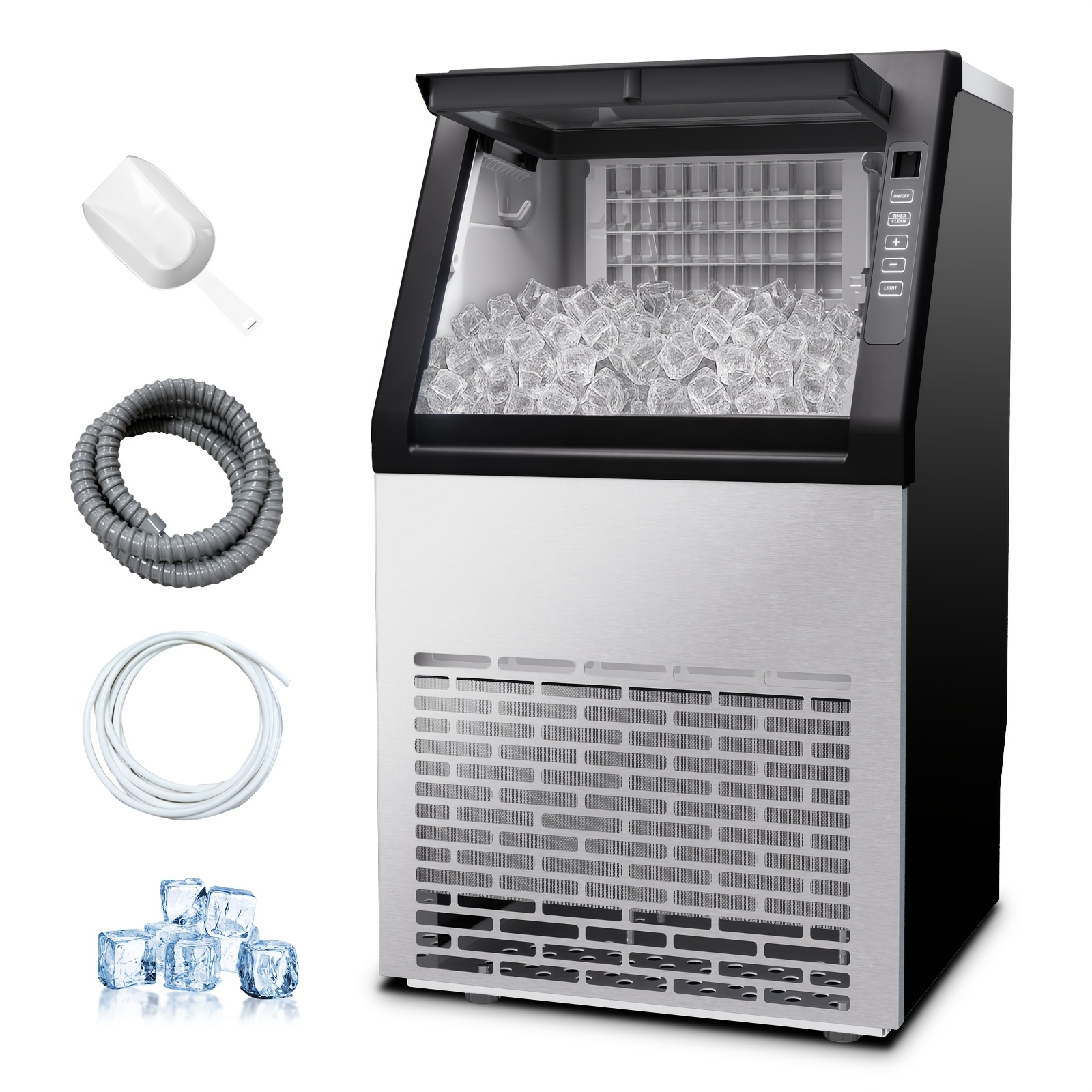 TEMU 110 Lbs/24h Commercial Ice Maker, 36 Cubes/11mins, Countertop Self-cleaning Ice Maker, Stainless Steel Freestanding Machine, Ideal For Home